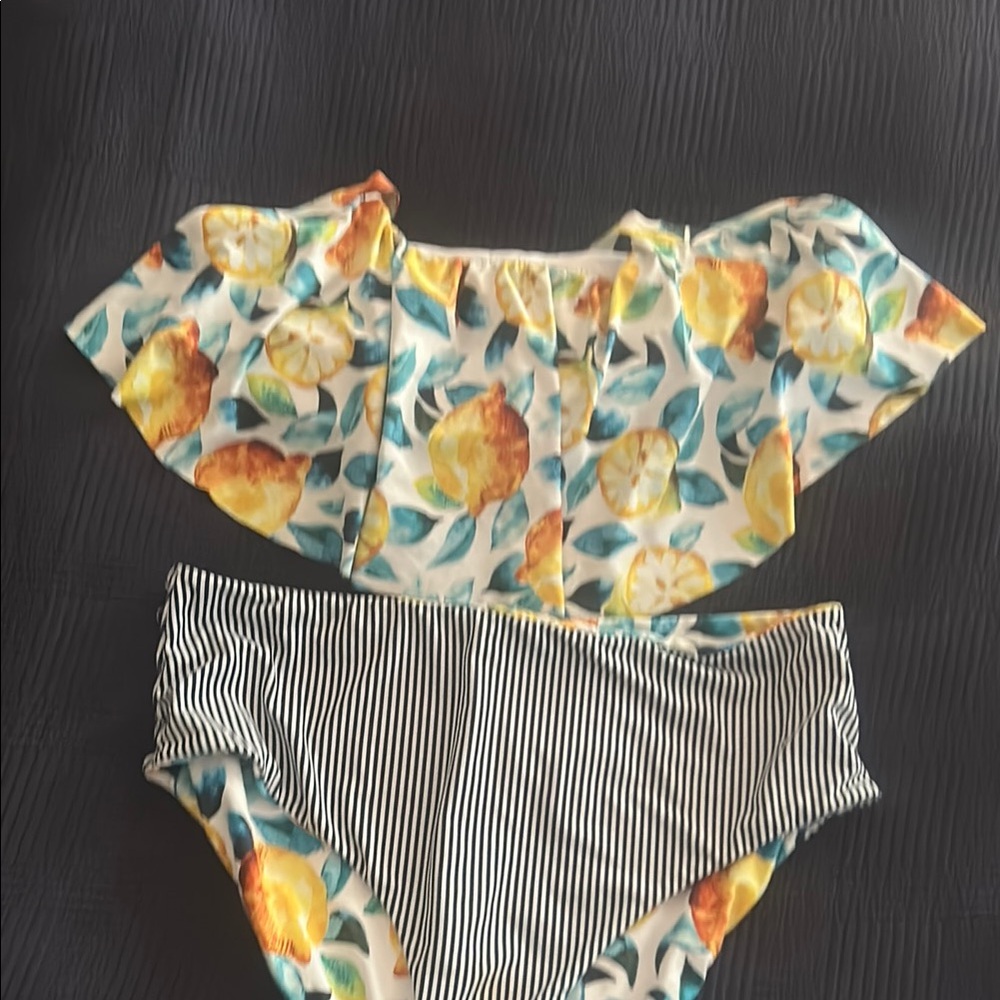 Lemon Print Off-Shoulder Bikini Set
